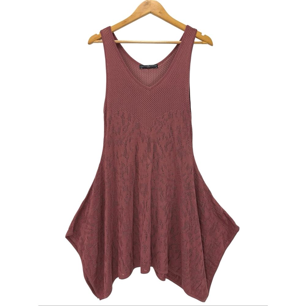 Peruvian Connection Pima Cotton Knit Dress Tunic Swim Cover Up Rust M Sheer Mini